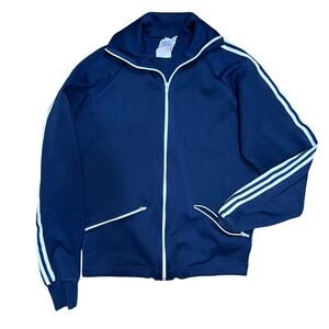 Vintage 70s Sears Navy Blue Track Jacket Womens Size Small 3 Stripe Sleeves
